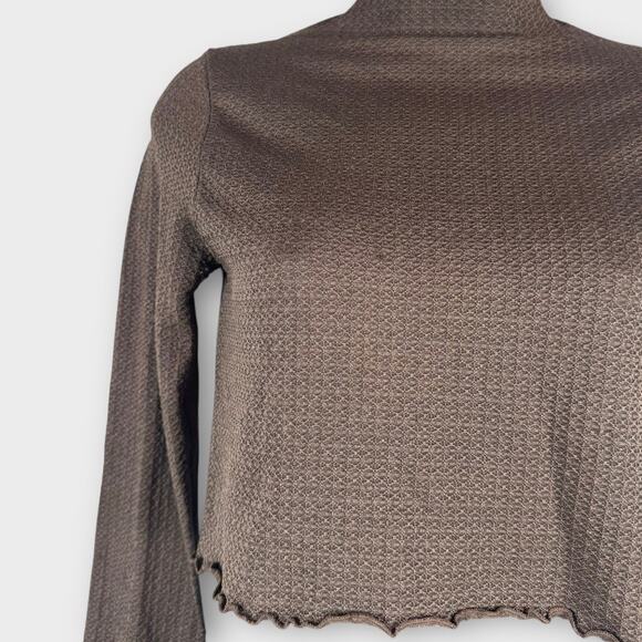 Garage Women's Brown Cropped Long Sleeve Turtleneck Medium - Picture 7 of 7